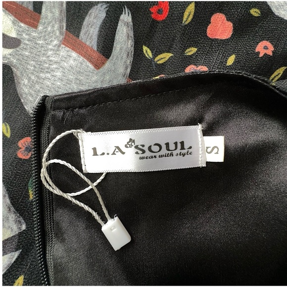 LA SOUL NWOT SLEEVELESS FIT & FLARE SMILING SLOTH DRESS LINED | SIZE: SMALL - Picture 11 of 11
